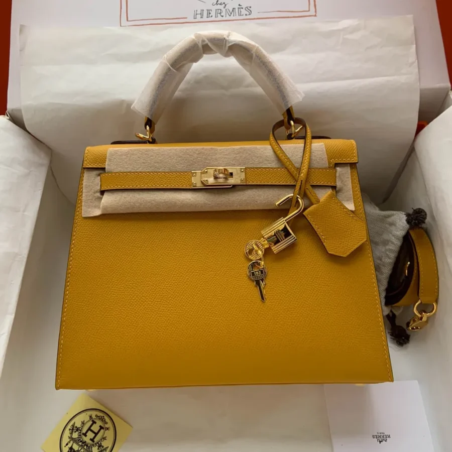 stockKelly amber yellow gold and silver buckle bag: size:25cm*28cm
