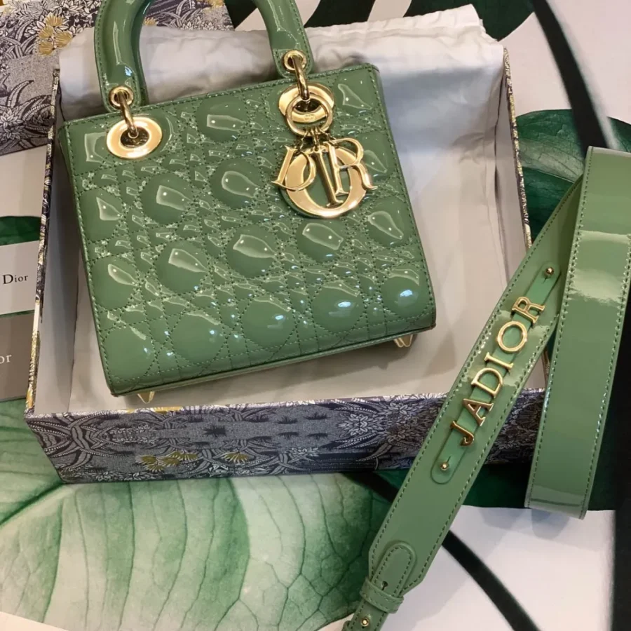 ABCDior Calf Patent Leather Rattan Check Handbag Size:20 x 16.5 x 8cm
